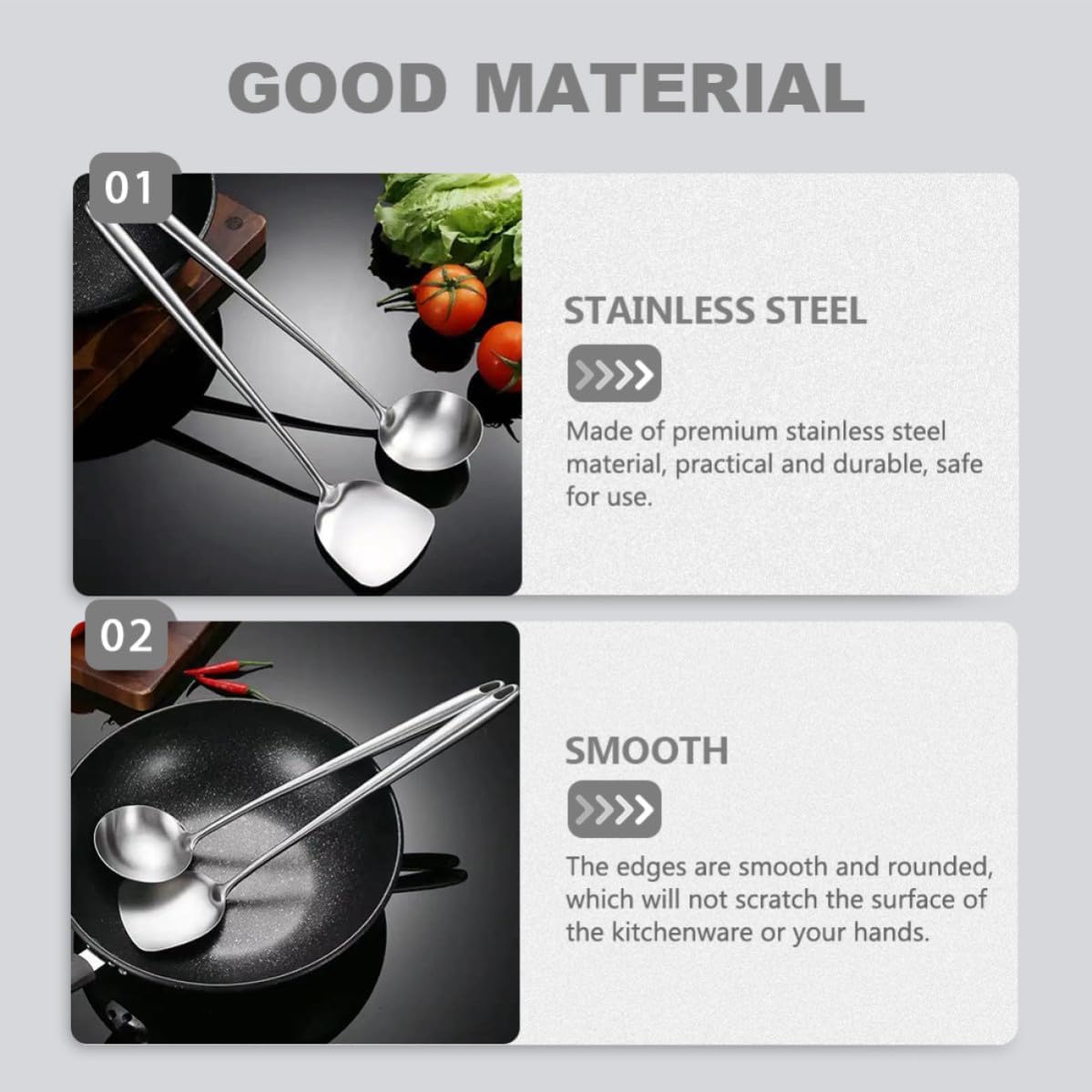 Long Handle Stainless Steel Wok Spatula for Stir Fry Cooking