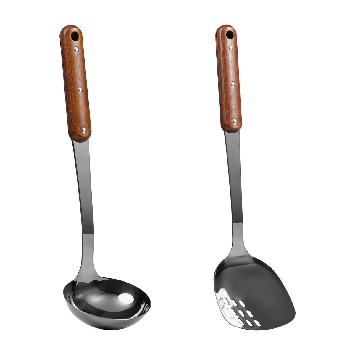 FJNATINH Stainless Steel Cooking Utensils Set, Mirror Polished 6 Pieces Kitchen Utensils Set, Kitchen Tools Set With Wooden Handle Non-Stick Heat Resistant,Dishwasher Safe, Easy to Clean