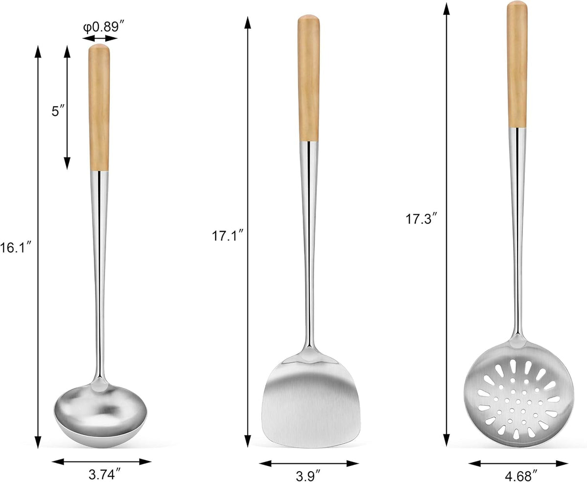 New Star Foodservice Stainless Steel Chinese Wok Utensil Set, 16-17-Inch