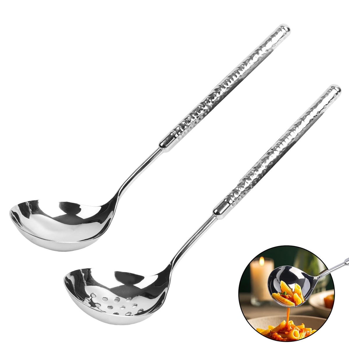 LANGMINGDE Slotted Serving Spoon 18/8 Stainless Steel, 7.87" Large Metal Slotted Spoon with Short Handle, 3.7MM Thick Slotted Utensil for Buffet, Party, Dinner, Restaurants, Kitchen(1 Pack)