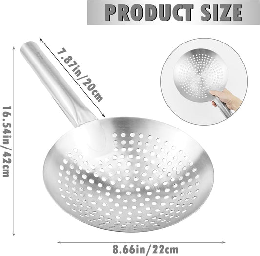 DOERDO Skimmer Slotted Spoon 8.7 Inch Oil Skimmer Pasta Strainer Stainless Steel Kitchen Utensils for Kitchen Cooking Frying, 22CM