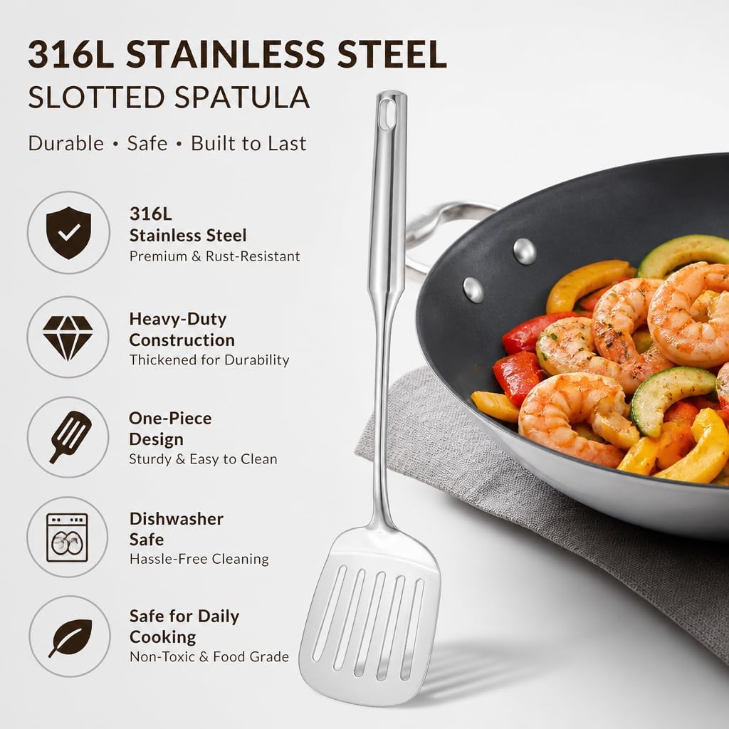 316L Stainless Steel Metal Spatula Set with Heat Resistant Handle Covers