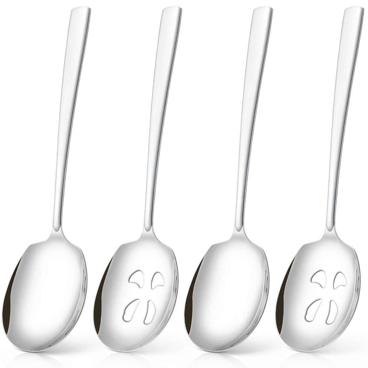 Extra Large Serving Spoons Set of 6-Piece, 11.7-Inch Serving Slotted Spoon x 3 Serving Spoon x 3, 18/8 Stainless Steel Serving Utensil for Buffet, Parties, Catering - Dishwasher Safe(6-Pack, Silver)