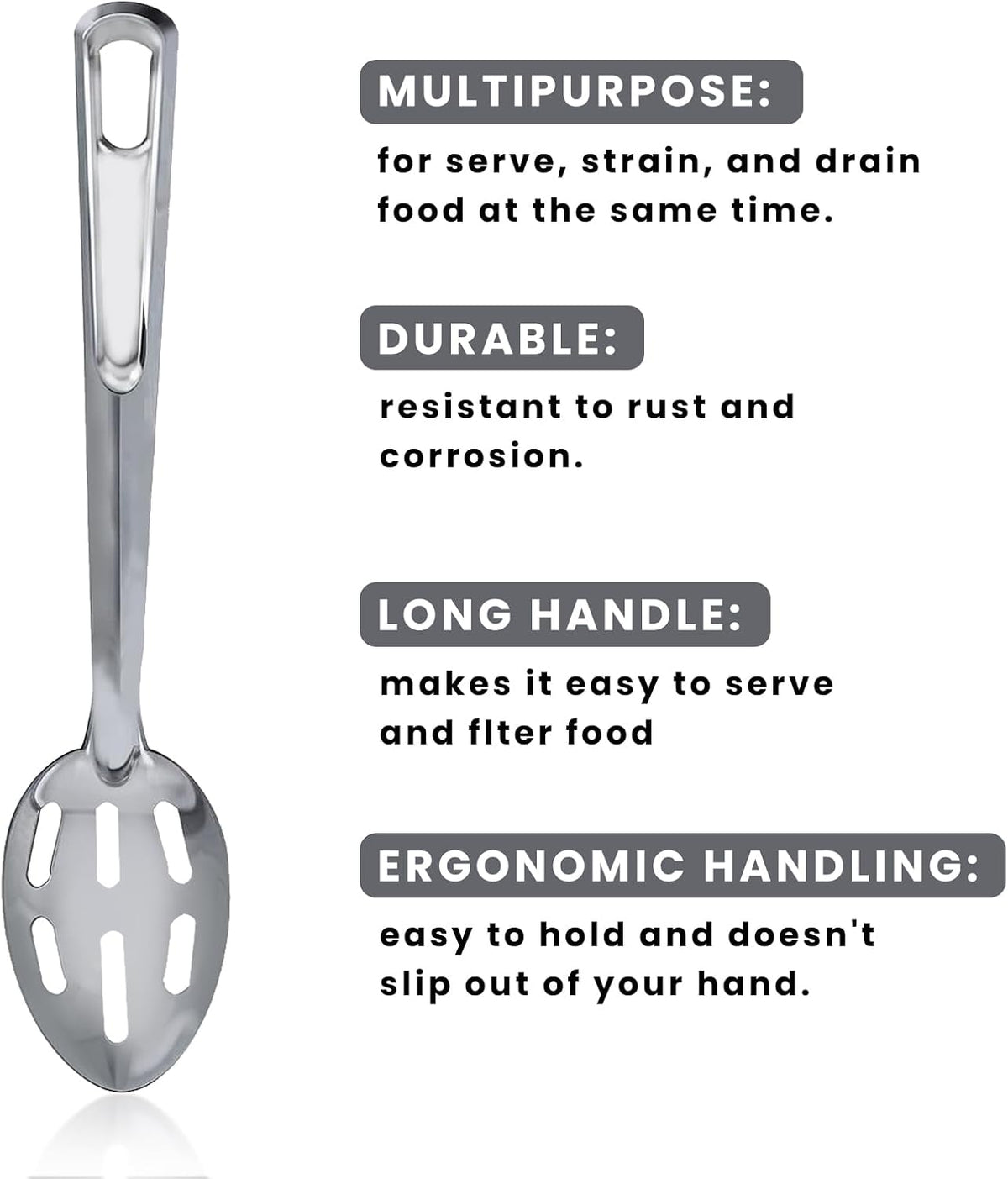 4 Pack Kitchen Slotted Spoon Stainless Steel, Stiring Large Spoons, 13 Inch Metal Slotted Spoon, Cooking Serving with Holes