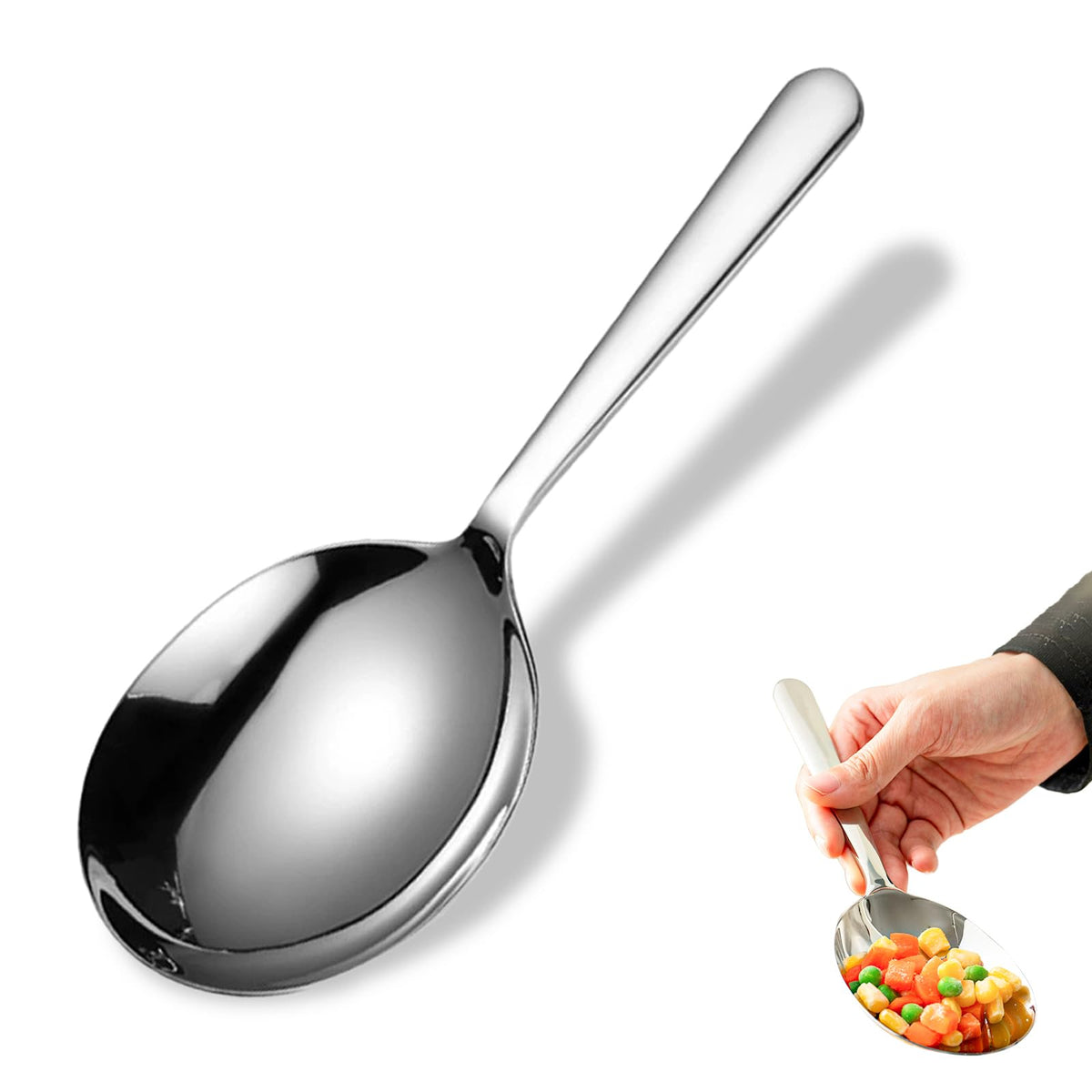 LANGMINGDE Slotted Serving Spoon 18/8 Stainless Steel, 7.87" Large Metal Slotted Spoon with Short Handle, 3.7MM Thick Slotted Utensil for Buffet, Party, Dinner, Restaurants, Kitchen(1 Pack)