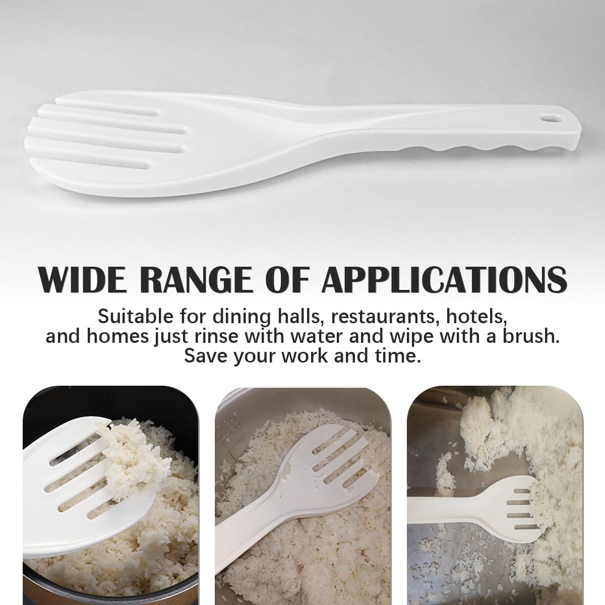 DOERDO 2 Pcs Rice Serving Spoon - Plastic Rice Paddle with Hanging Hole White 10 Inch PP Spatula for Kitchen Restaurant Cooking Utensil