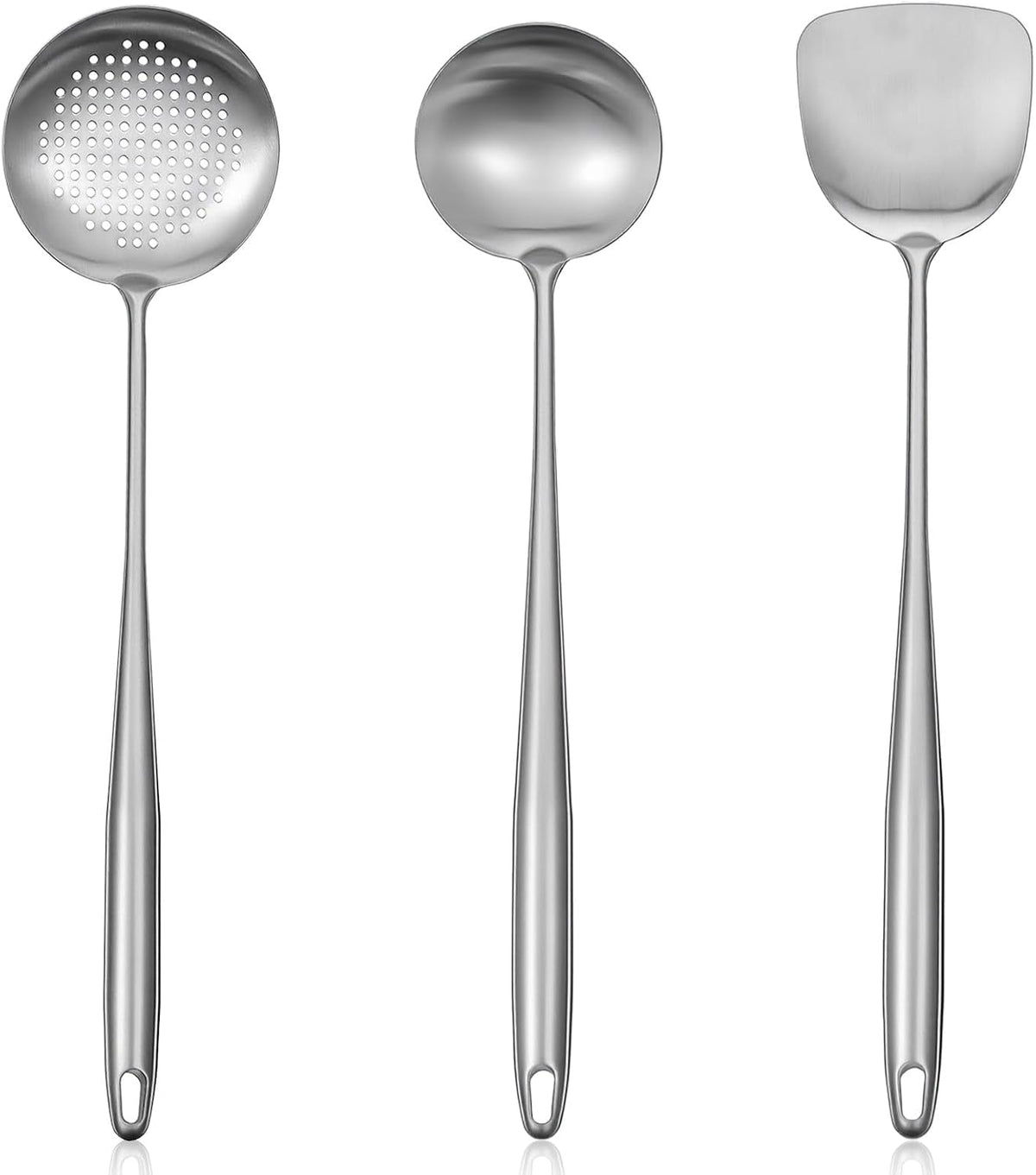 17” Wok Spatula and Ladle, Skimmer Spoon,Stainless Steel Wok Tools Professional Set,3pcs Extra Long Handle Cooking Tools, Metal Wok Cooking Utensils Set and Dishwasher Safe Wok Accessories