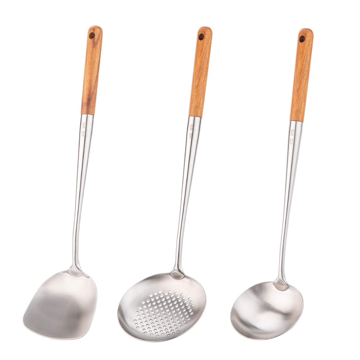 FJNATINH Solid 304 Stainless Steel Skimmer Slotted Spoon Colander Strainer Ladle for Cooking and Frying, Kitchen Utensils Wire Strainer Pasta Strainer Spoon