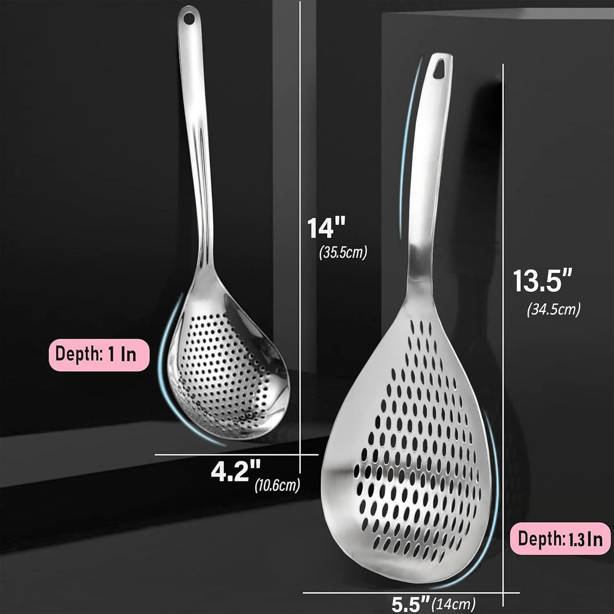 KAYCROWN Stainless Steel 2 Pack Pasta Skimmer Spider Strainer