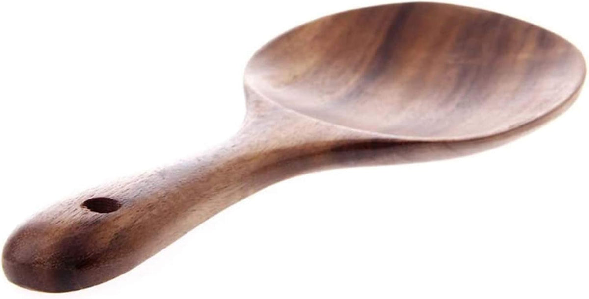 EORTA 2 Pack Rice Paddle Spoon Natural Wood Non-stick Rice Scooper with Round Shallow Head Food Service Spoon Kitchen Utensils for Rice Potato Salads Desserts, 7 Inch