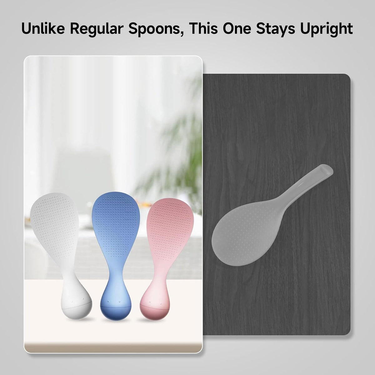 Never-Fall Pink Standing Rice Spoon – Self-Standing Tumbler Base, Hygienic Non-Slip Design for Countertops & Easy Storage