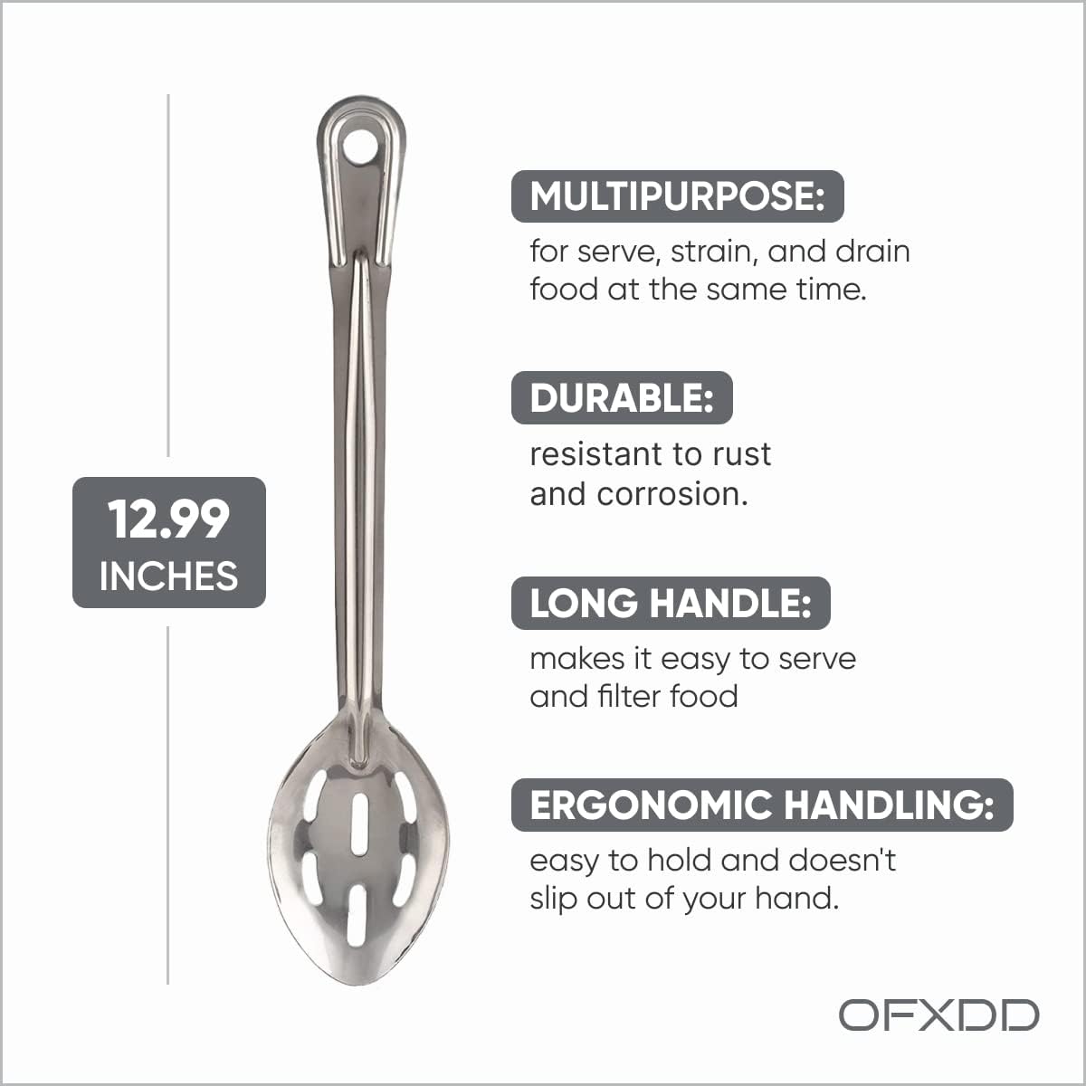 Perforated Spoon - Pack of 3 - Metal Long Slotted Spoons - Cooking Serving with Holes