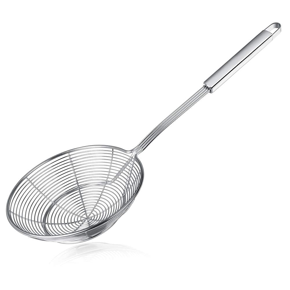 Swify Slotted Spoon Skimmer, Stainless Steel Strainer Ladle With Handle, Asian Wok Skimmer for Kitchen Cooking Deep Fryer, Draining & Frying, 15 inch