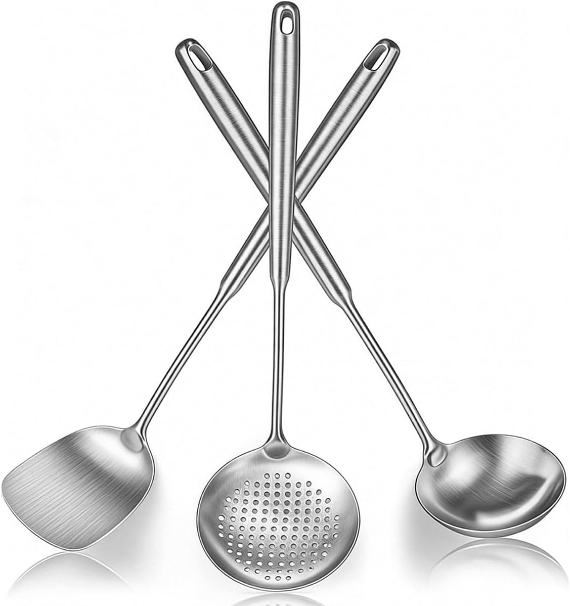 Berglander Wok Spatula Set, Stainless Steel Kitchen Cooking Utensils - 17" Wok Tools: Spatula, Ladle, Skimmer