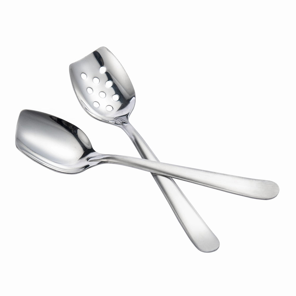 IMEEA 10 Inch Flat Bottom Scraping Cooking Spoon Set of 2, 18/8 Stainless Steel Slotted & Solid Stirring Spoon, Flat Edge Kitchen Spoon for Stir Fry, Sauce, Soup, Instant Pot