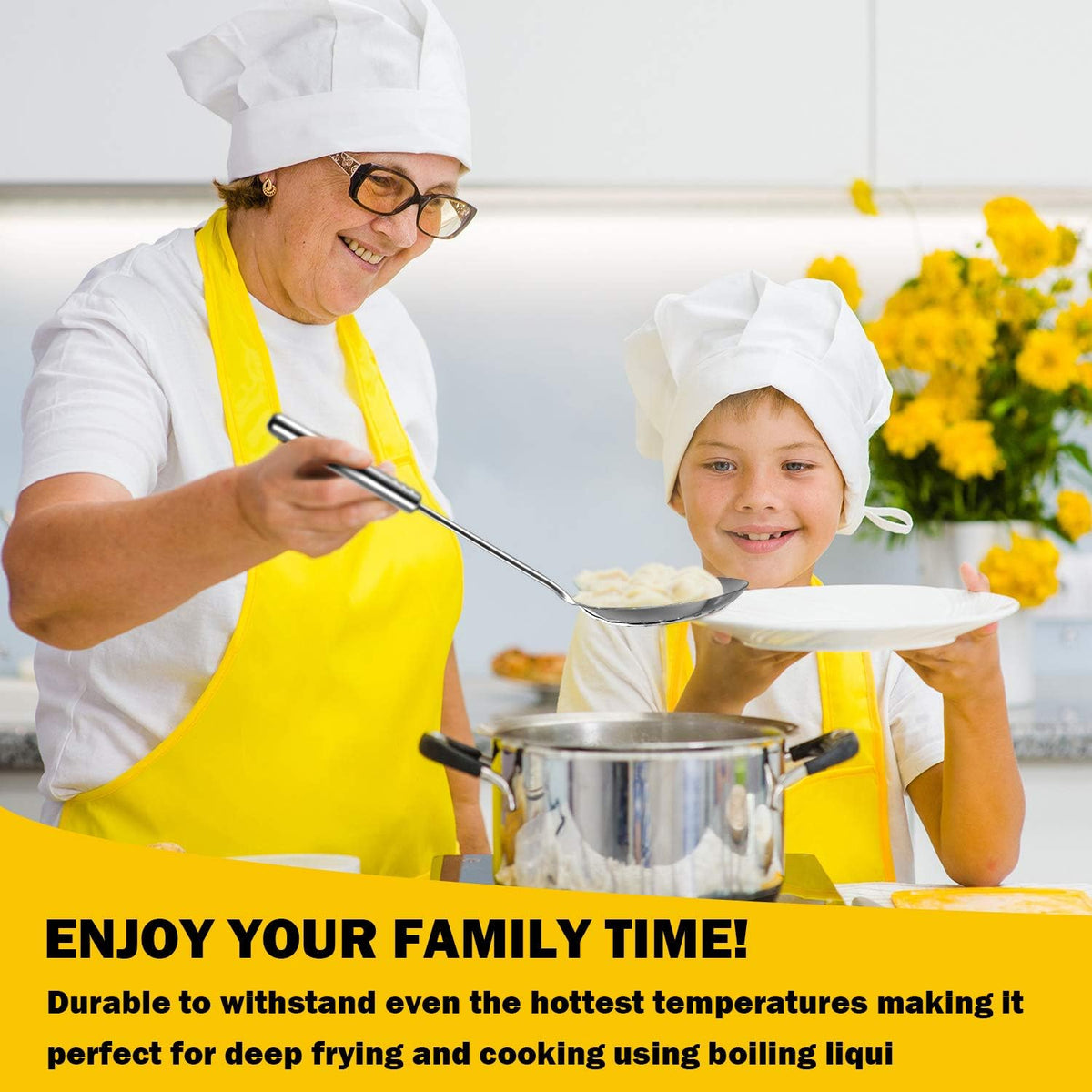 2 Pieces Stainless Steel Cooking Colander Skimmer Slotted Spoon Kitchen Strainer Ladle with Long Handle for Kitchen Cooking Baking, 13.4 Inch