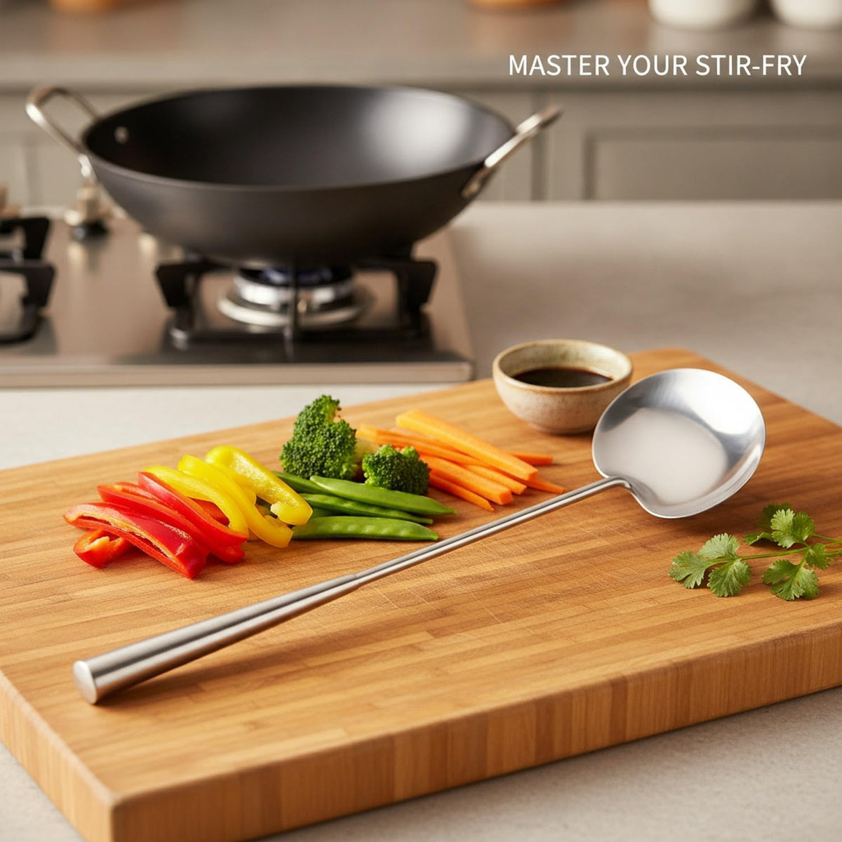 Stainless Steel Wok Spatula with Long Handle, Stir Fry Turner for Deep Woks, Silver