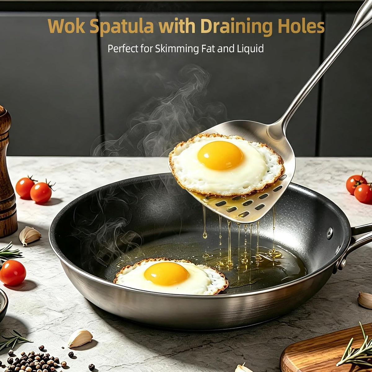 AOOSY Wok Spatula,15 In Long Handle Wok Utensils with Wooden Handle