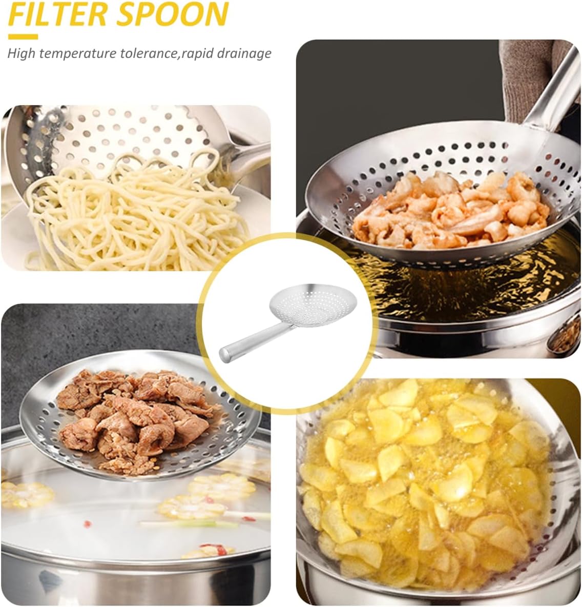 Cabilock Stainless Steel Skimmer Spoon, 17.12 Inch Fine Mesh Slotted Strainer with Long Handle for Frying, Hot Pot, Pasta, Dumplings and Kitchen Cooking