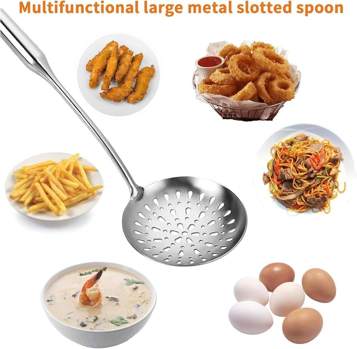 TBWHL Skimmer Slotted Spoons for Cooking Frying, Heavy Duty 304 Stainless Steel Strainer Spoon with Vacuum Ergonomic Handle, Comfortable Grip Design Strainer Ladle for Kitchen, 14.96 Inches