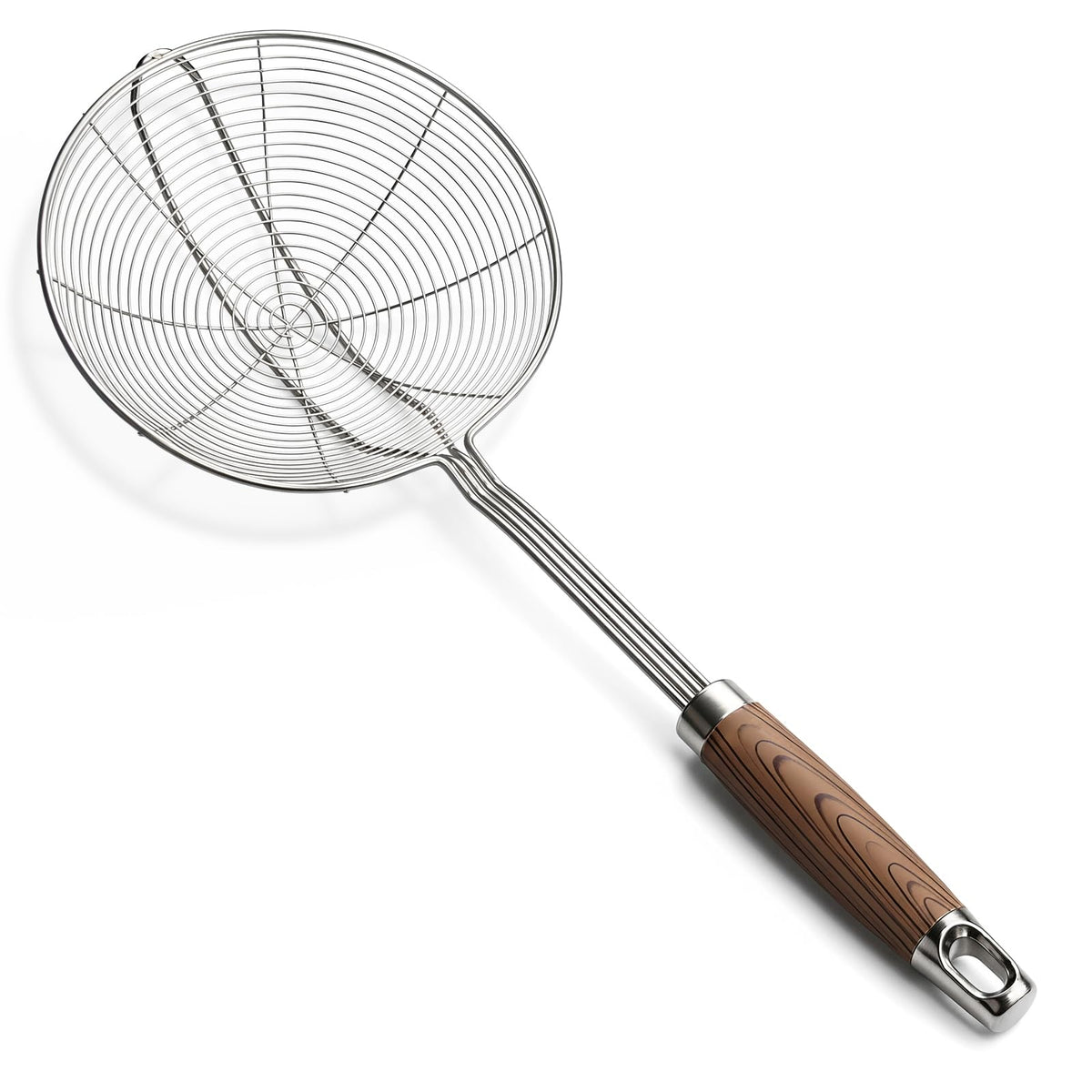 IQCWOOD Spider Strainer & Slotted Spoon, 7.1 inch Skimmer with Wood Handle