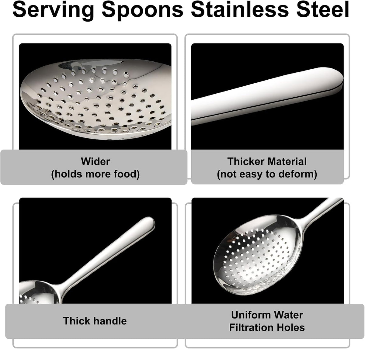 LANGMINGDE Slotted Serving Spoon 18/8 Stainless Steel, 7.87" Large Metal Slotted Spoon with Short Handle, 3.7MM Thick Slotted Utensil for Buffet, Party, Dinner, Restaurants, Kitchen(1 Pack)