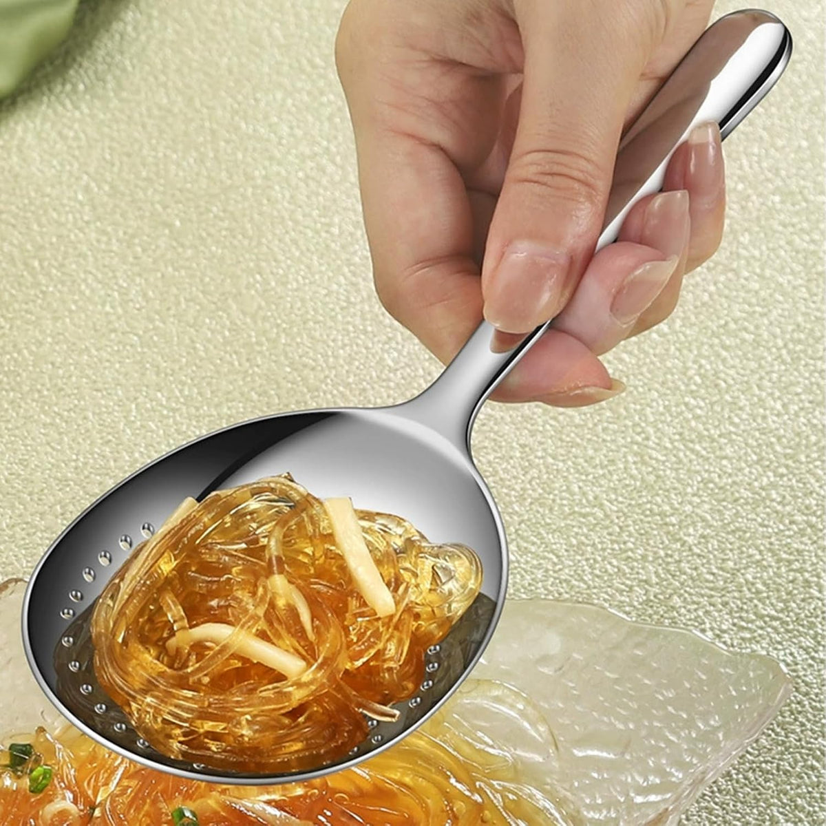 LANGMINGDE Slotted Serving Spoon 18/8 Stainless Steel, 7.87" Large Metal Slotted Spoon with Short Handle, 3.7MM Thick Slotted Utensil for Buffet, Party, Dinner, Restaurants, Kitchen(1 Pack)