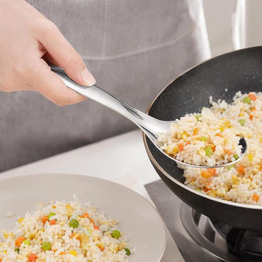 Toyvian Stainless Steel Rice Paddle Spoons, 2Pcs Kitchen Serving Utensils