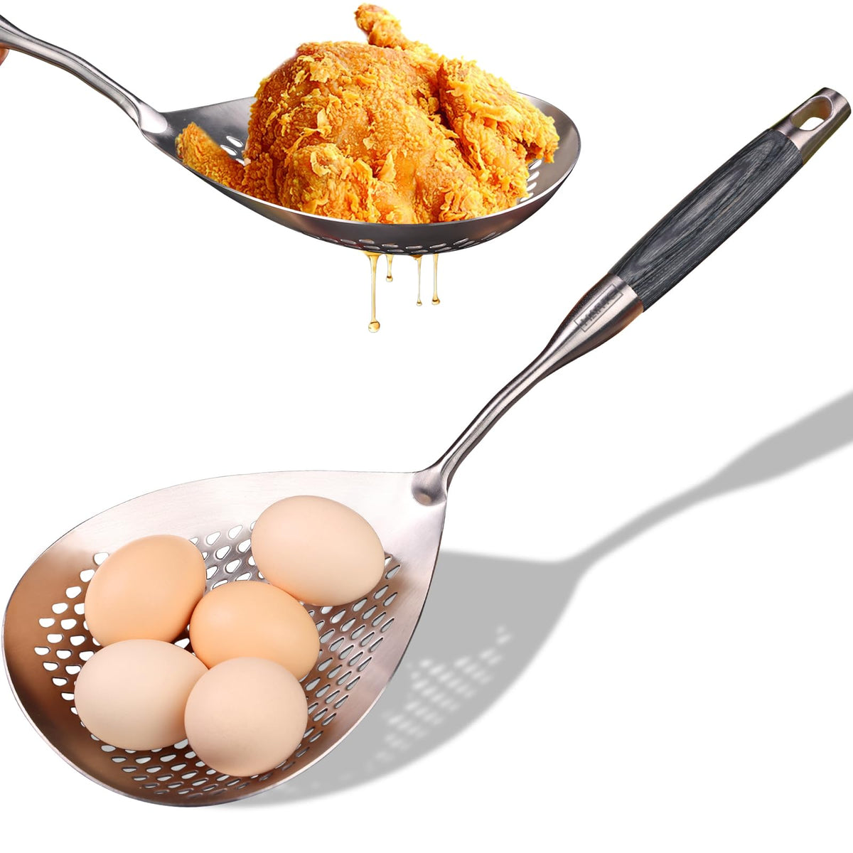 Skimmer Slotted Spoon -16.5" 304 Stainless Steel Pasta Spider Strainer Skimmer Ladle Spoon for Cooking and Frying - Kitchen Metal Scoop Colander Strainer Spoon with Heat Resistant Handle
