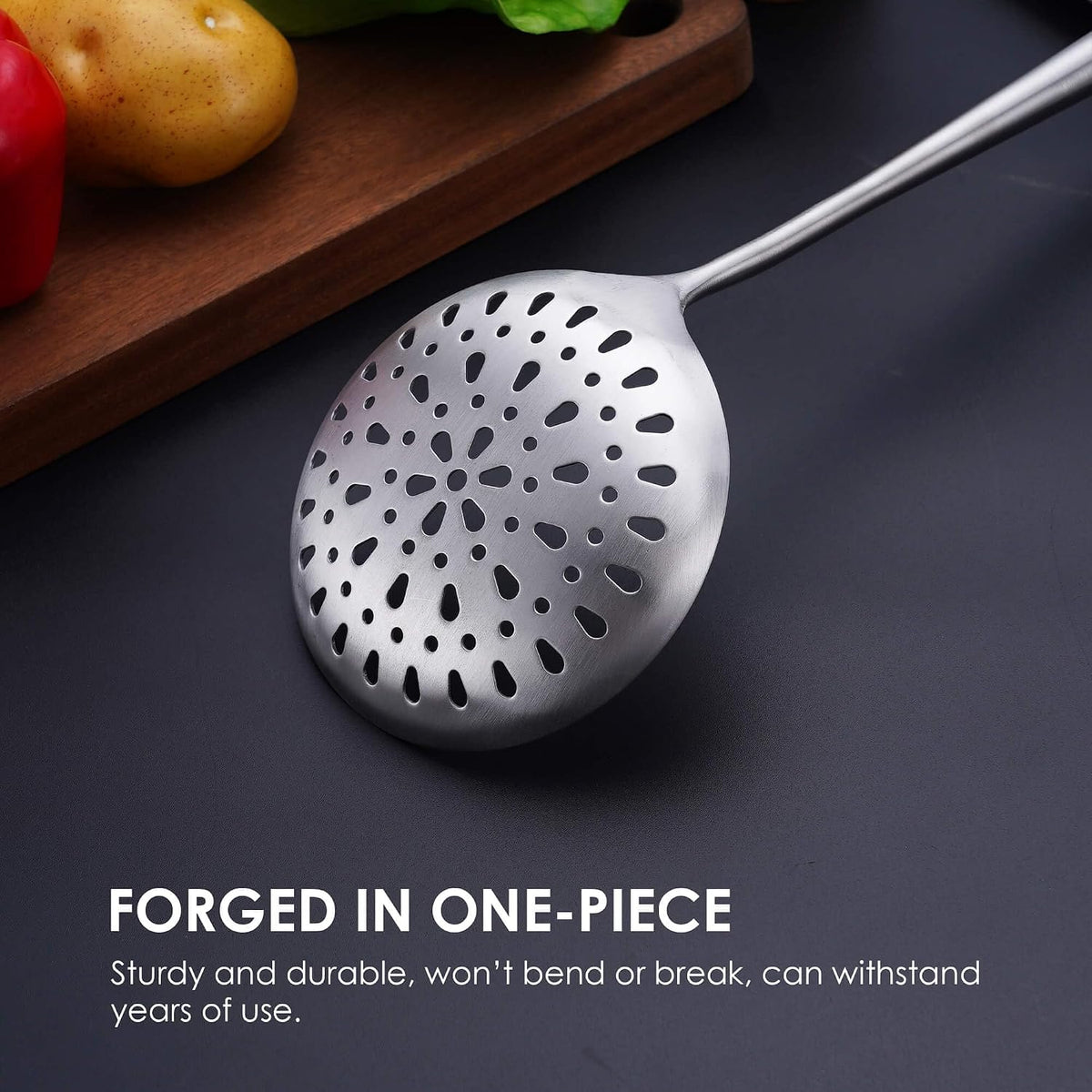 17″ Wok Spatula and Ladle, Skimmer Spoon - 304 Stainless Steel Wok Tool Set