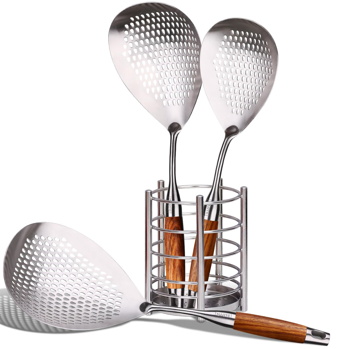 Skimmer Slotted Spoon -16.5" 304 Stainless Steel Pasta Spider Strainer Skimmer Ladle Spoon for Cooking and Frying - Kitchen Metal Scoop Colander Strainer Spoon with Heat Resistant Handle