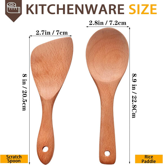 Wood Rice Serving Spoon Nonstick Rice Spoon Rice Paddle for Stirring, 9Inch