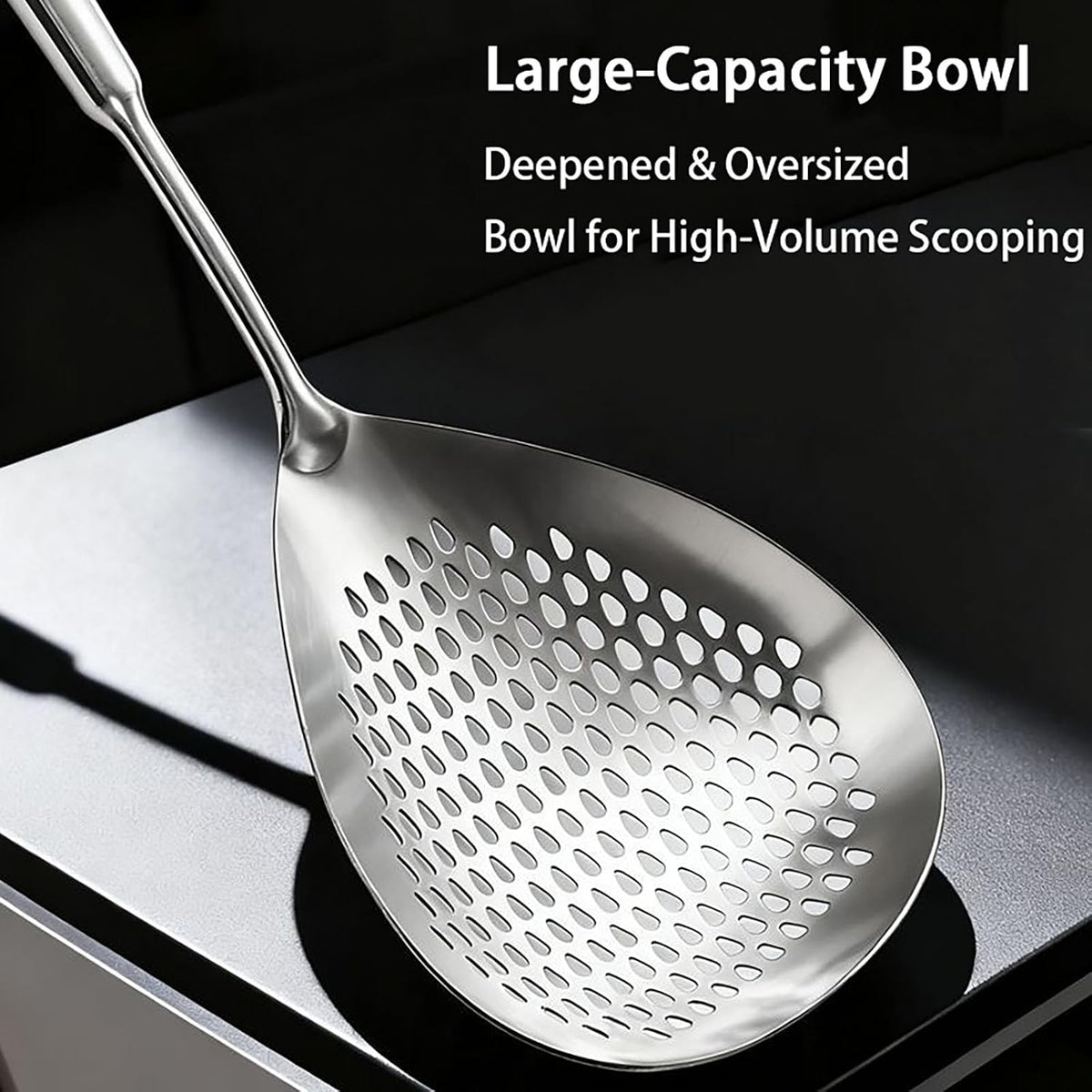 Stainless Steel Skimmer Spoon, Large Slotted Spider Skimmer with Long Handle, Heat Resistant Strainer Ladle for Deep Frying Hot Pot Draining Home Restaurant Use 16.1 Inches (Silver)