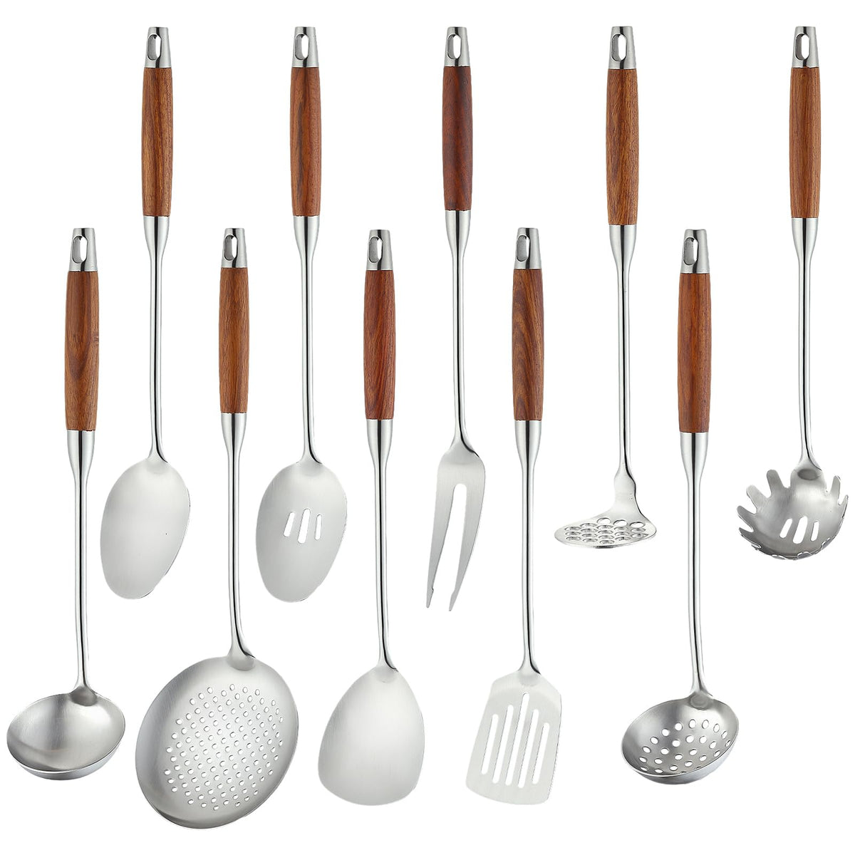 Izurok 18/10 Stainless Steel Kitchen Utensils Set,6 Piece Cooking Utensils With Wood Handle,Heat Resistant Kitchen Tool Set With Spatula, Spoon, Ladle, Skimmer, Slotted Spoon, Pasta