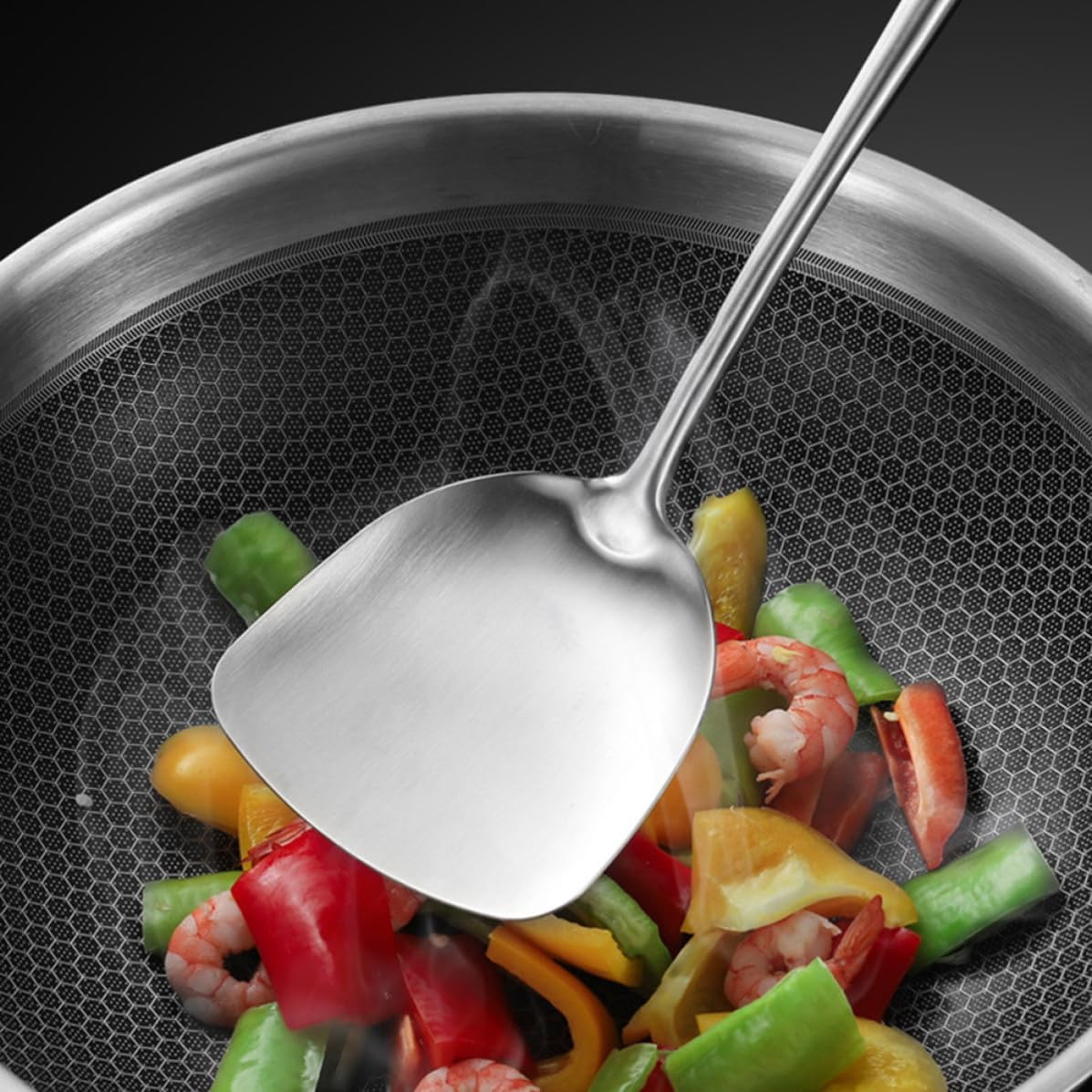 Stainless Steel Wok Spatula, Long Handle Stir-fry Cooking Shovel
