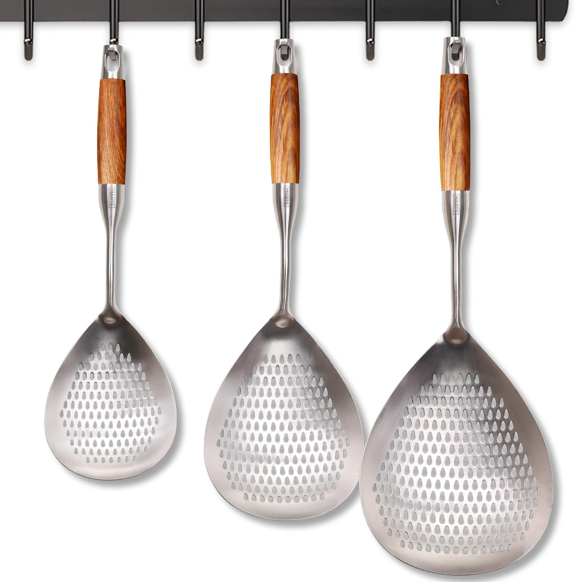 Skimmer Slotted Spoon -16.5" 304 Stainless Steel Pasta Spider Strainer Skimmer Ladle Spoon for Cooking and Frying - Kitchen Metal Scoop Colander Strainer Spoon with Heat Resistant Handle