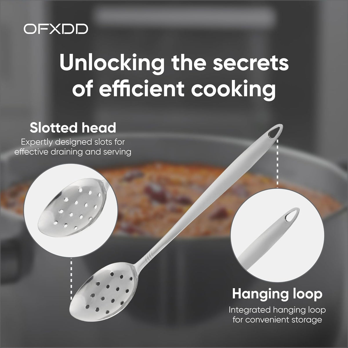 Large Metal Cooking Spoon with Holes- Pack of 2 - Stainless Steel Slotted Serving Spoon - Perforated Metal Spoon with Long Handle