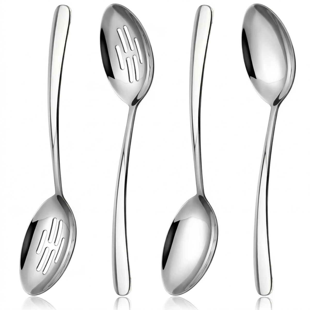 10.3-in Large Serving Spoons Set, 18/0 Stainless Steel, Heavy Duty, 2 Serving & 2 Slotted for Wedding Party Buffet Housewarming, Pack of 4
