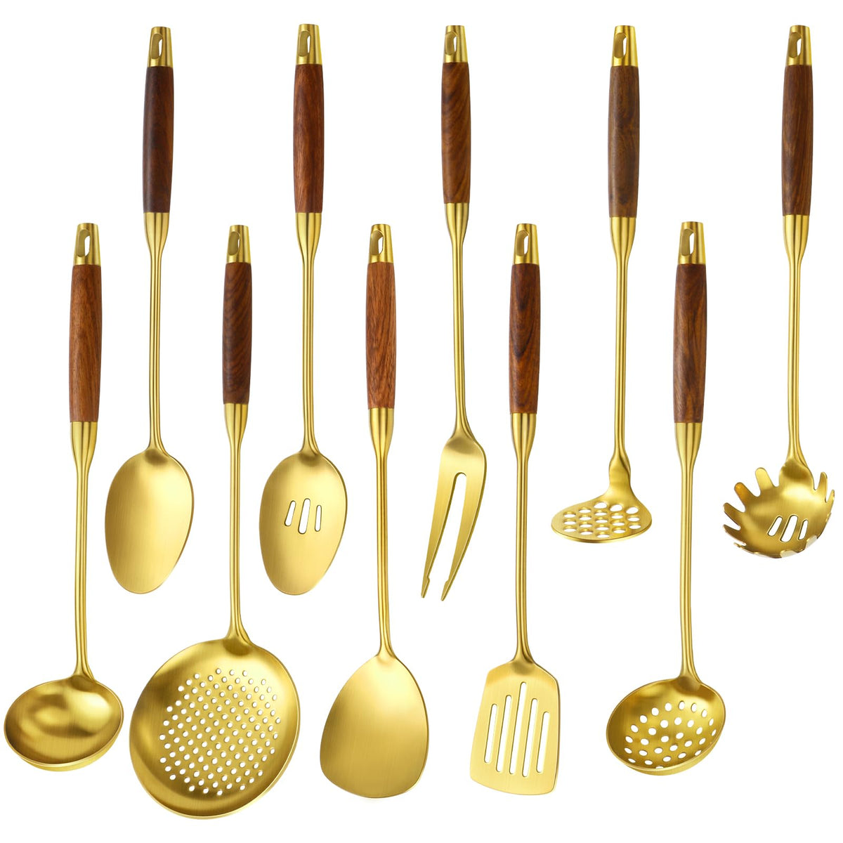 Izurok 18/10 Stainless Steel Kitchen Utensils Set,6 Piece Cooking Utensils With Wood Handle,Heat Resistant Kitchen Tool Set With Spatula, Spoon, Ladle, Skimmer, Slotted Spoon, Pasta