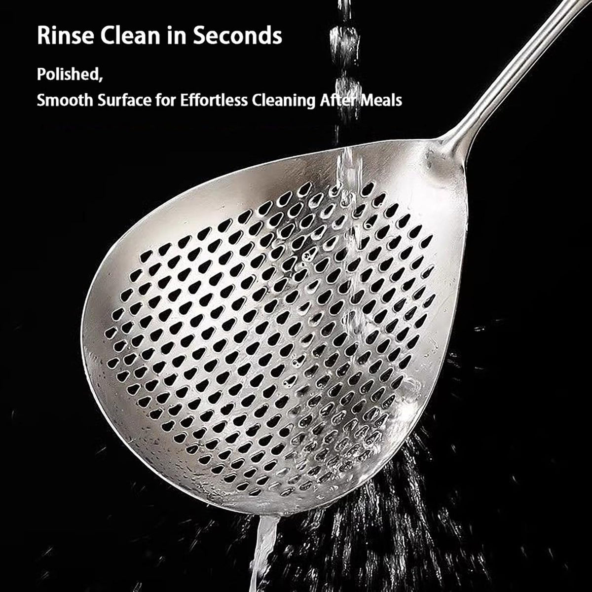 Stainless Steel Skimmer Spoon, Large Slotted Spider Skimmer with Long Handle, Heat Resistant Strainer Ladle for Deep Frying Hot Pot Draining Home Restaurant Use 16.1 Inches (Silver)