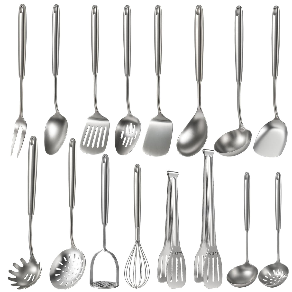 5 Pcs Newness Cooking Utensils Set, 304 Stainless Steel Kitchen Utensils Set, Metal Kitchen Accessories, Including Soup Ladle, Slotted Skimmer Spoon, Spaghetti Spoon and Spatula, Dishwasher Safe