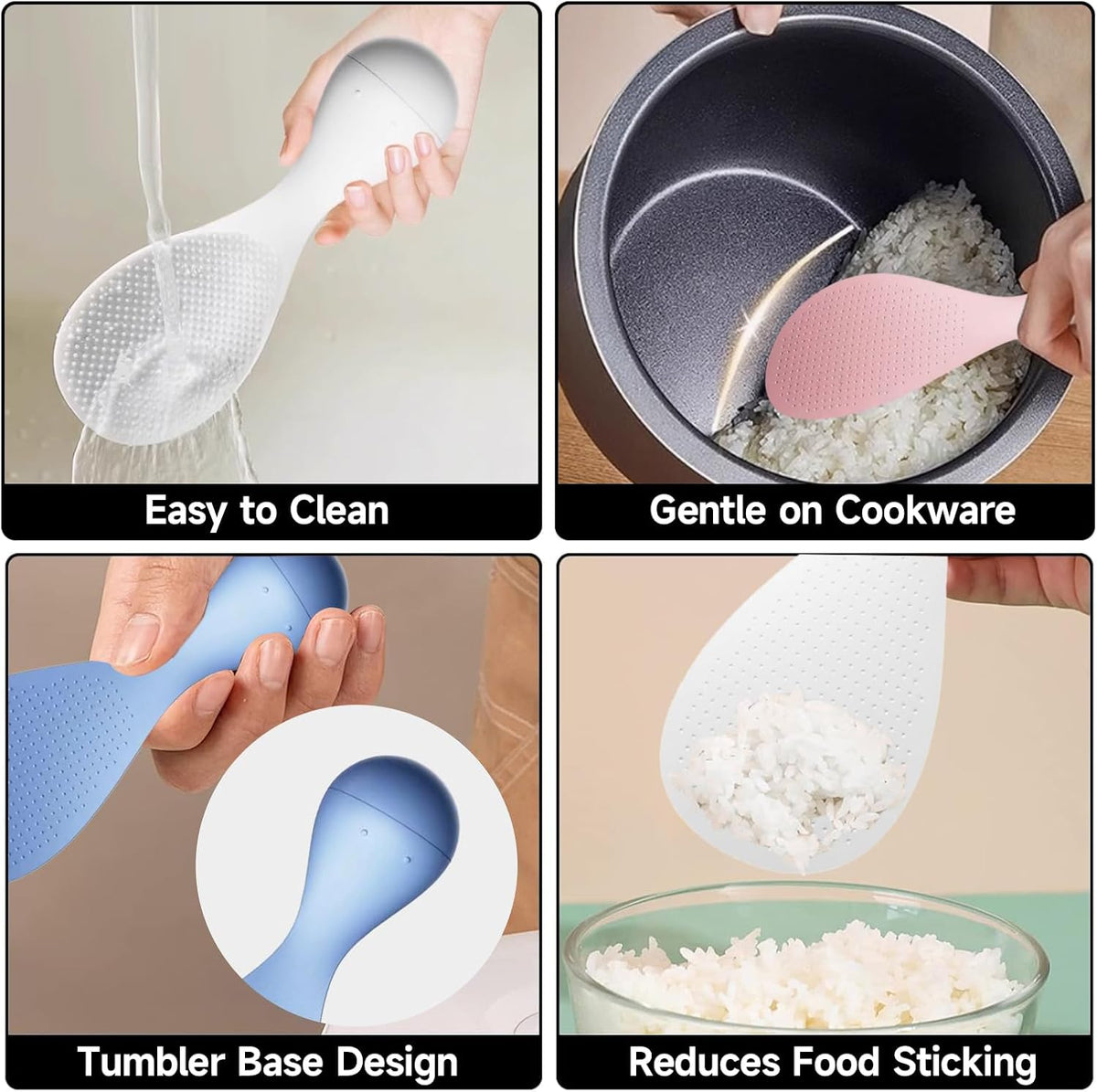 Never-Fall Pink Standing Rice Spoon – Self-Standing Tumbler Base, Hygienic Non-Slip Design for Countertops & Easy Storage