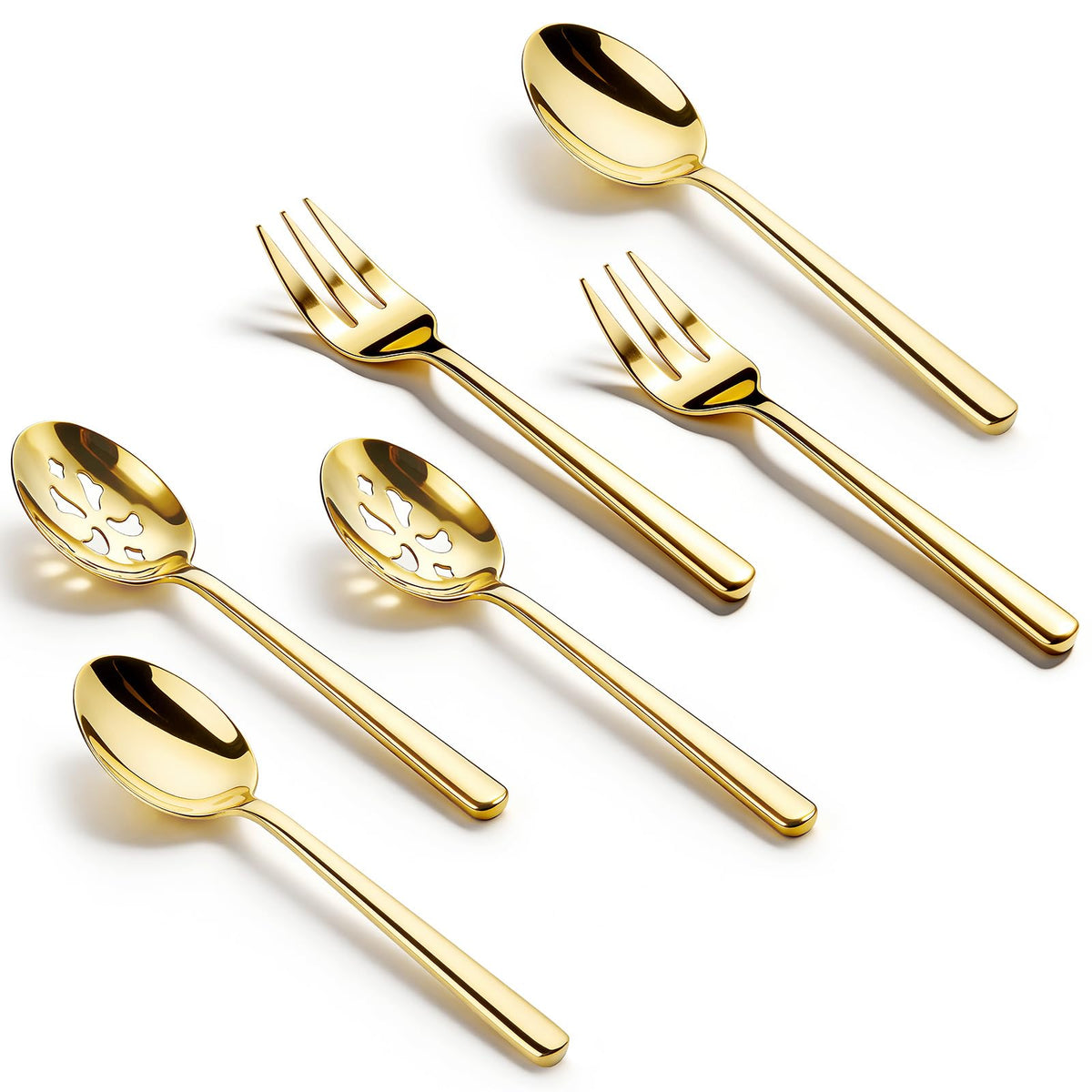Serving Spoon x 2,Slotted Serving Spoon x 2,Serving Forks x 2,RTT 9 Inch Stainless Steel Catering Serving Utensils for Party Buffet Dinner Banquet Kitchen Basics (Silver Mirror Finish)