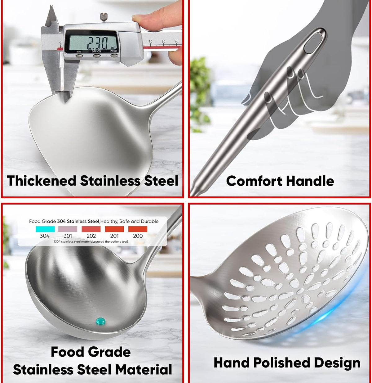 5 Pcs Newness Cooking Utensils Set, 304 Stainless Steel Kitchen Utensils Set, Metal Kitchen Accessories, Including Soup Ladle, Slotted Skimmer Spoon, Spaghetti Spoon and Spatula, Dishwasher Safe