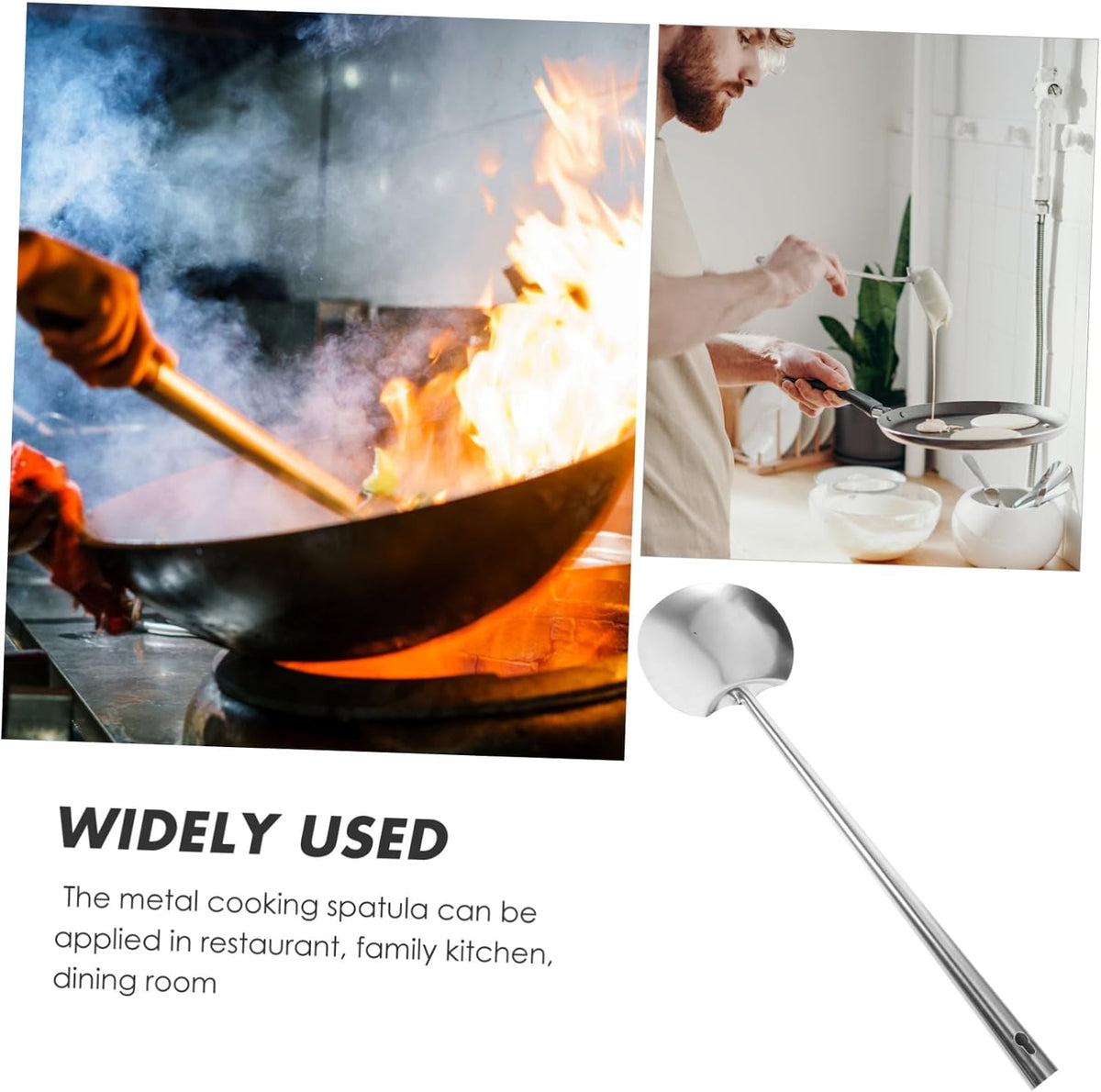 Long Handle Stainless Steel Wok Spatula for Stir Fry Cooking