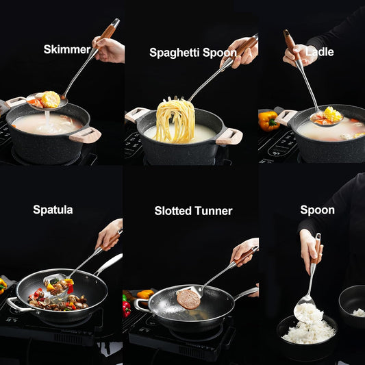 Stainless Steel Kitchen Utensils Set for Cooking Wooden Handle 9pcs