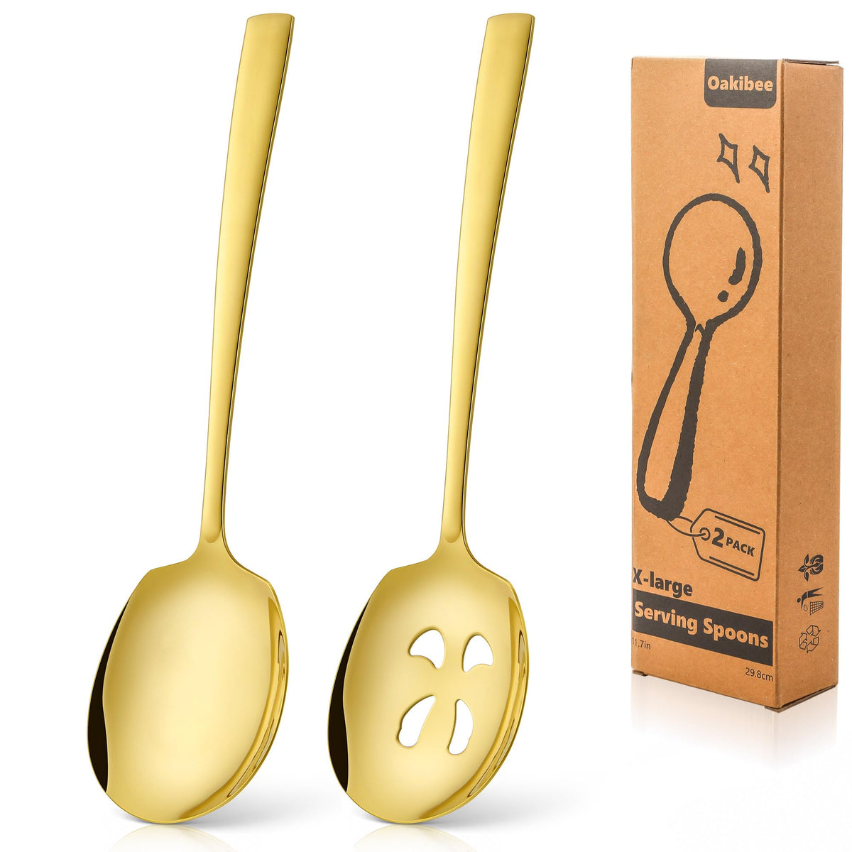 Extra Large Serving Spoons Set of 6-Piece, 11.7-Inch Serving Slotted Spoon x 3 Serving Spoon x 3, 18/8 Stainless Steel Serving Utensil for Buffet, Parties, Catering - Dishwasher Safe(6-Pack, Silver)