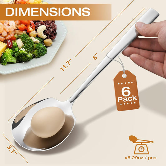 Extra Large Serving Spoons Set of 6-Piece, 11.7-Inch Serving Slotted Spoon x 3 Serving Spoon x 3, 18/8 Stainless Steel Serving Utensil for Buffet, Parties, Catering - Dishwasher Safe(6-Pack, Silver)