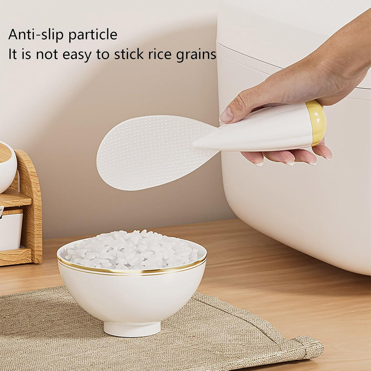 PP Rice Paddle, 7 Inch Self Standing Non-Stick Anti-Slip Heat Resistant Ergonomics Rice Spoon,Deform-Proof Lightweight Versatile Uses Easy to Clean Rice Spoons for Kitchen Home Dorm Travel
