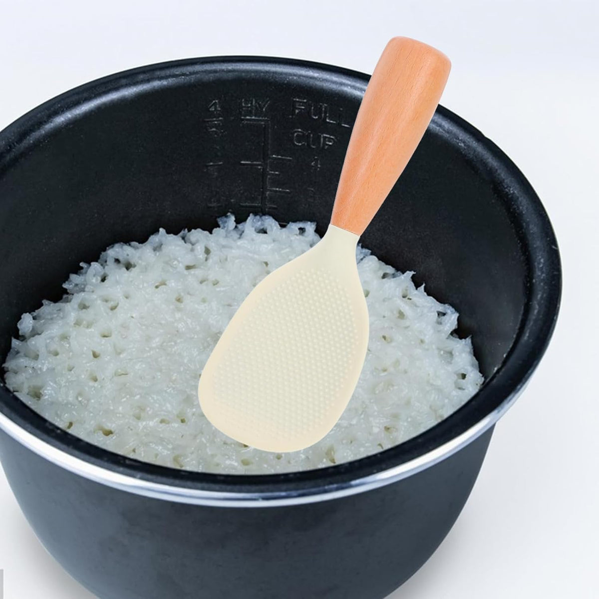 MAGICLULU Heat Resistant Silicone Rice Serving Spoon with Wooden Handle Self-Standing Non-Stick Spatula for Rice Cooker 8.26In Kitchen Scoop